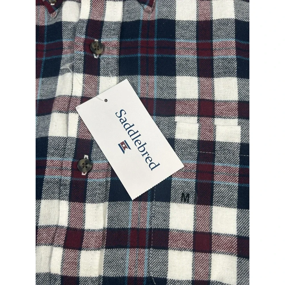 New Saddlebred Flannel Shirt Men's Medium Red White Blue Gingham Plaid Button Up - Picture 3 of 9